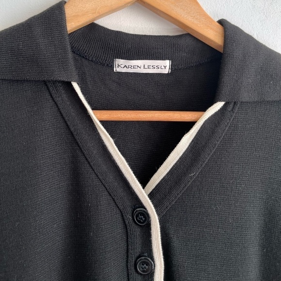 Vintage Karen lessly Black And White 1/2 button Closure Oversize Loose Top - Picture 4 of 6